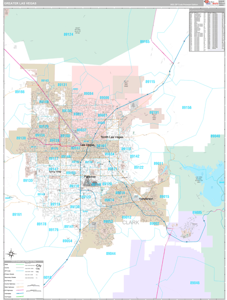 Greater Las Vegas Metro Area Wall Map Premium Style